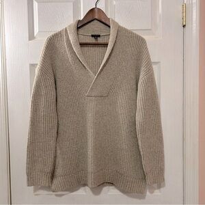 Talbots Sweater V-Neck Split Hem Women's Tan Size Medium Shawl Collar
